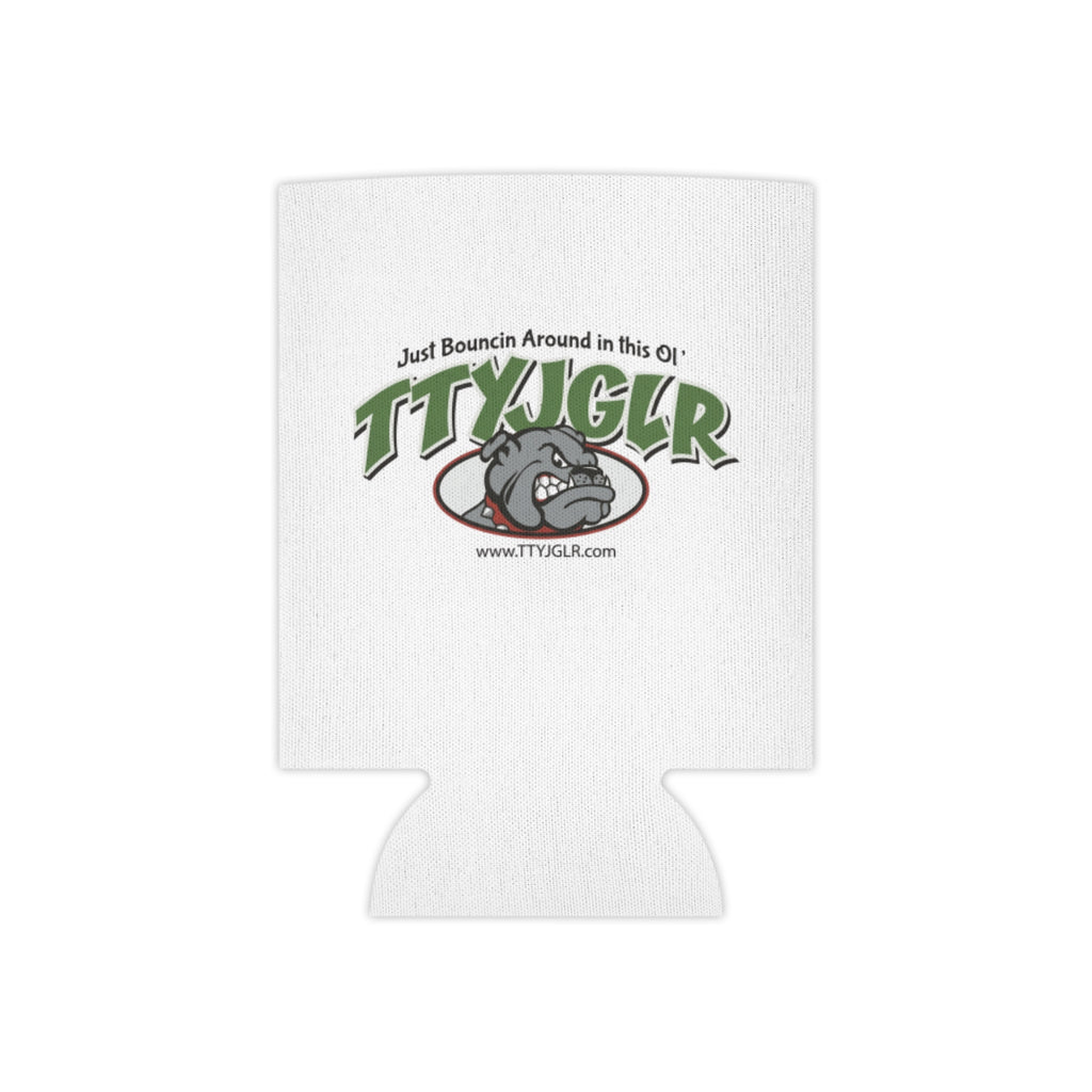 TTYJGLR Green Bulldog Can Cooler - "Just Bouncin Around in this Ol' TTYJGLR" Drink Koozie