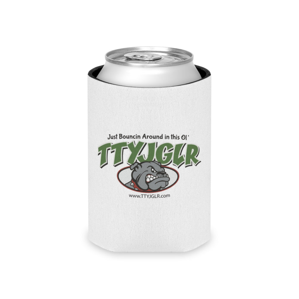 TTYJGLR Green Bulldog Can Cooler - "Just Bouncin Around in this Ol' TTYJGLR" Drink Koozie