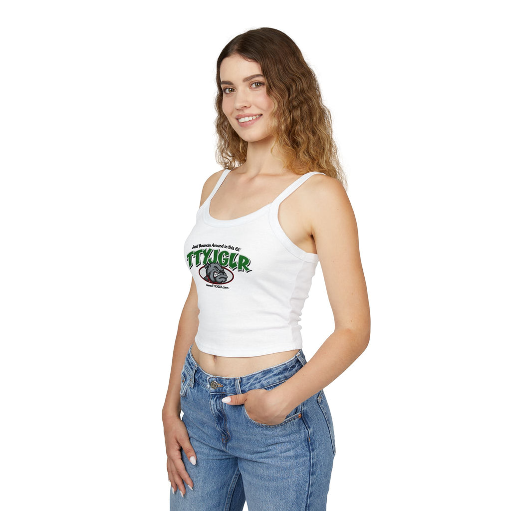 TTYJGLR Mean Green Bulldog Logo Crop Tank Top - Women's Spaghetti Strap Graphic Tank