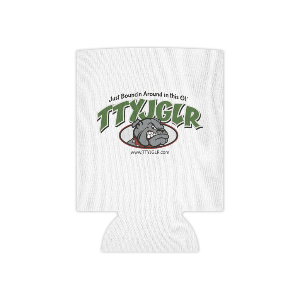 TTYJGLR Green Bulldog Can Cooler - "Just Bouncin Around in this Ol' TTYJGLR" Drink Koozie