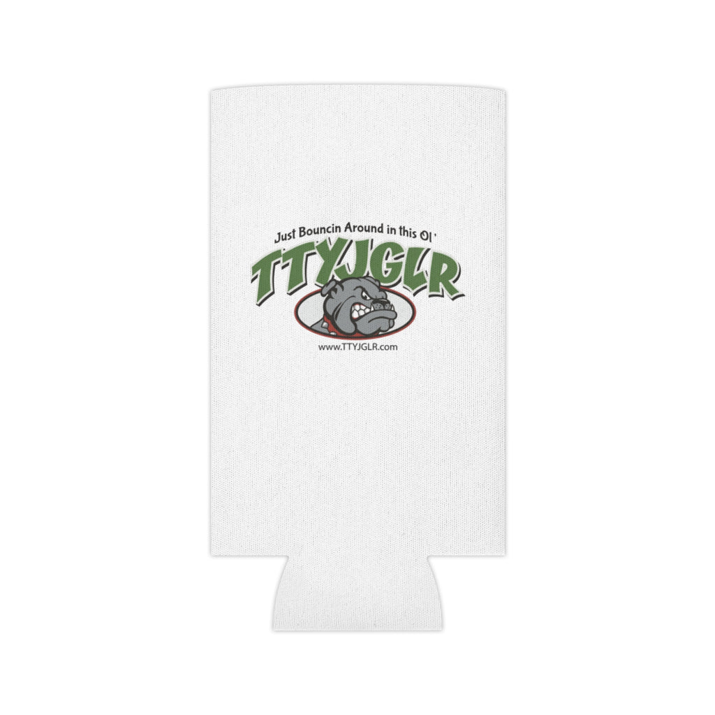 TTYJGLR Green Bulldog Can Cooler - "Just Bouncin Around in this Ol' TTYJGLR" Drink Koozie
