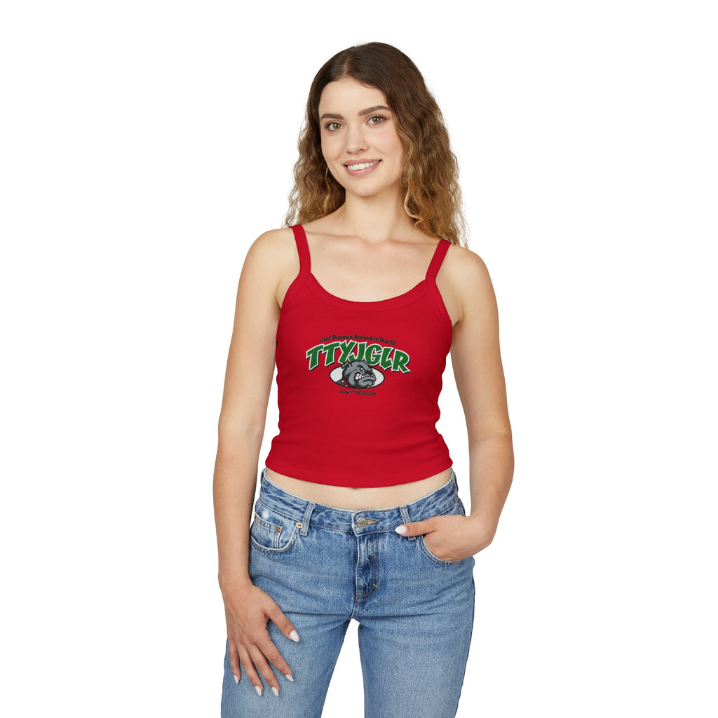 TTYJGLR Mean Green Bulldog Logo Crop Tank Top - Women's Spaghetti Strap Graphic Tank