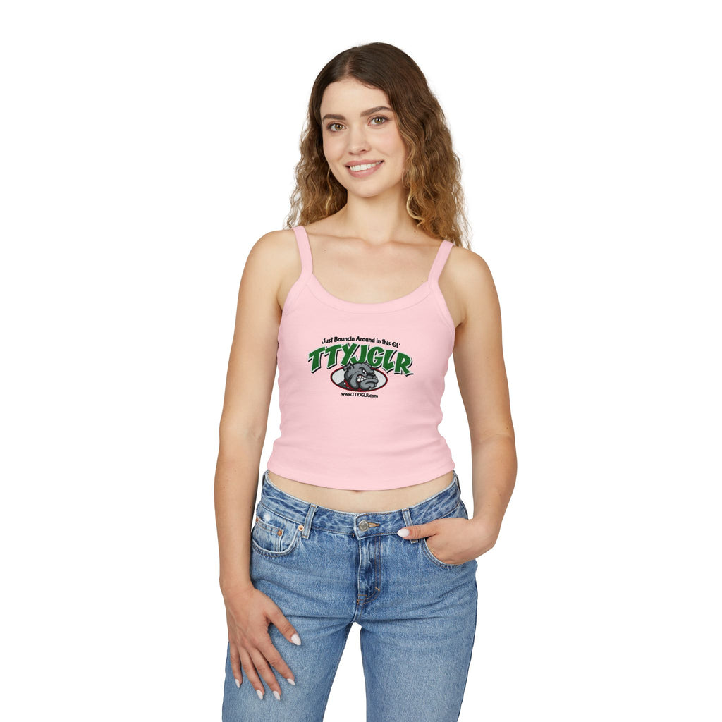 TTYJGLR Mean Green Bulldog Logo Crop Tank Top - Women's Spaghetti Strap Graphic Tank